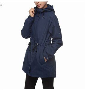 Rokka&Rolla Water-Resistant Anorak Hooded Rain Jacket Trench Coat Navy sz L